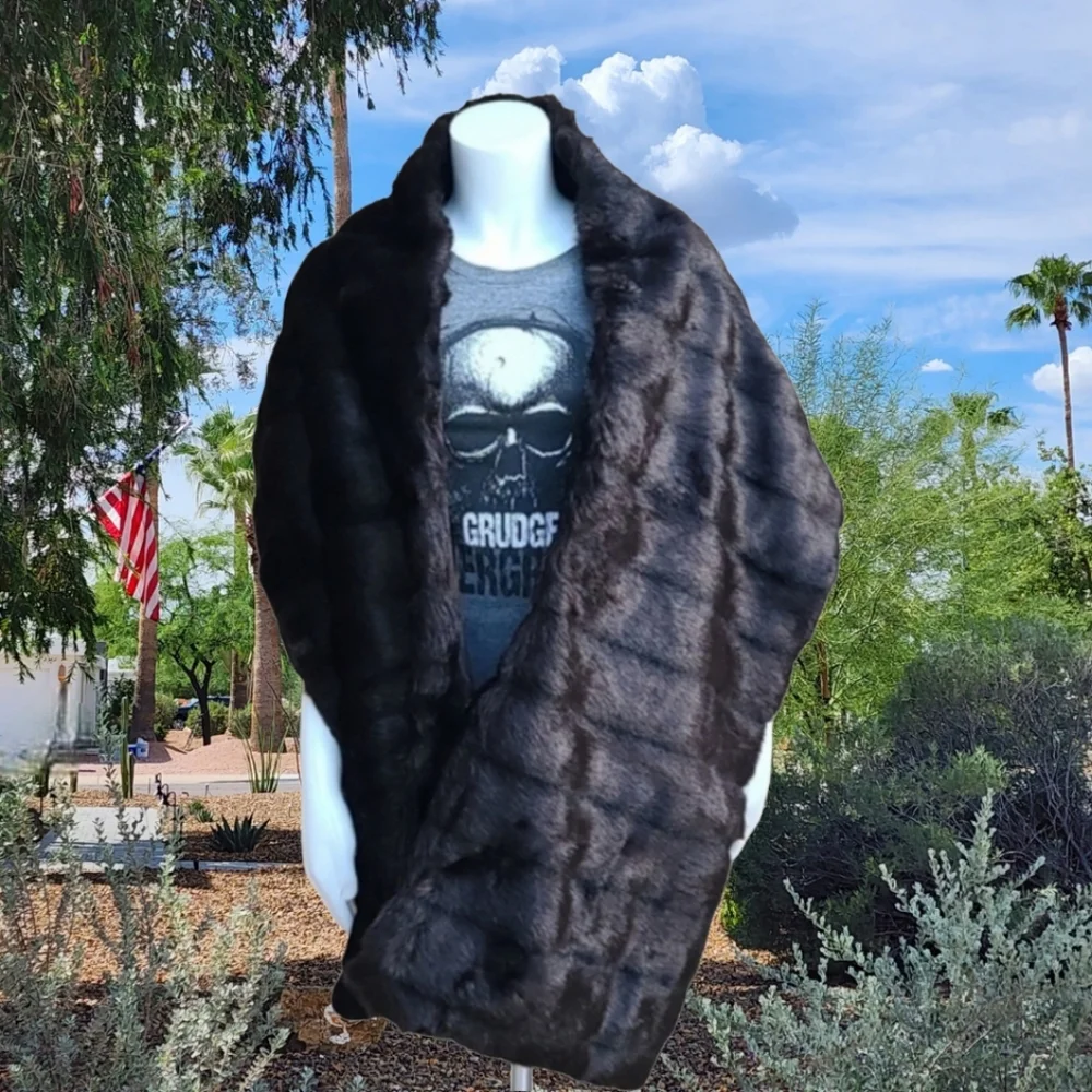 VINTAGE HANDMADE Luxe Faux Fur Long Capelet Cape Scarf Stole Wrap Hollywood Glam - Picture 2 of 14